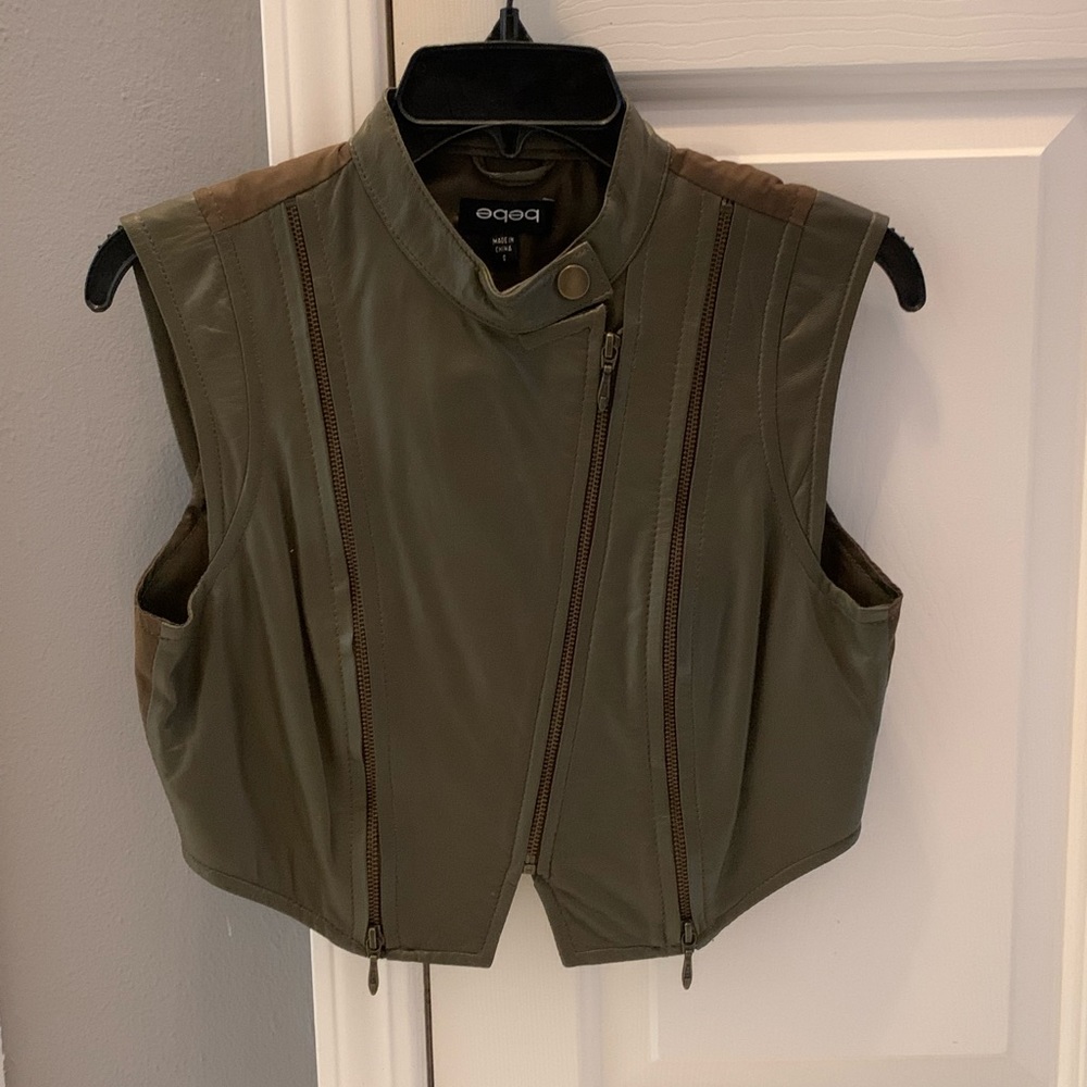 Faux leather crop zip vest